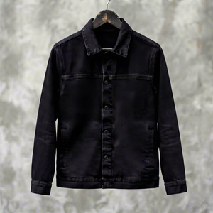 Chaqueta Bomber de Mezclilla Negra con Bordado Floral, para Mujer, con Botones al Frente, Manga Larga, Informal, para Todas las Temporadas - Product Image 1