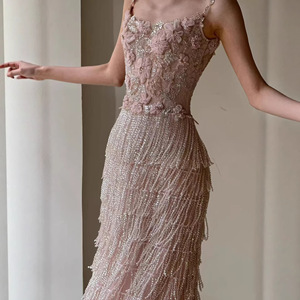 Evening Gown For Women Halter Tassel Natural Waist Spring Flower Banquet Color Coming Of Age Ceremony Dress - Product Image 3