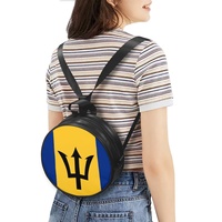 Sac à bandoulière circulaire en PU imprimé drapeau national de la Barbade, sac à dos convertible léger pour femme