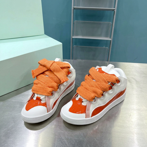 Luxury Woven <b>Edge</b> Casual Shoes for Men Women Embossed Leather Calfskin Striped Elastic Lace-Up Closure PU Insole LANVINs. - Product Image 1