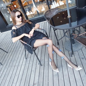 Japanese Style Bow Pattern Sheer Pantyhose Women 0D Ultra Thin Nylon Mid Calf <b>Socks</b> White <b>Black</b> Core Spun Silk - Product Image 1