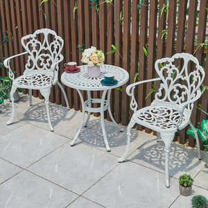 सफेद कास्टिंग आँगन बिस्ट्रो डाइनिंग सेट आउटडोर फर्नीचर Armrest के साथ टिकाऊ दौर एल्यूमीनियम मेज और 2 सीटर कुर्सियों - Product Image 5