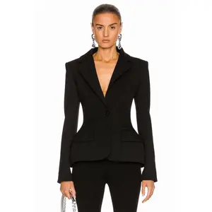 Black Tuxedo Wholesale Women Latest Business Coat for Ladies Backless Blazer