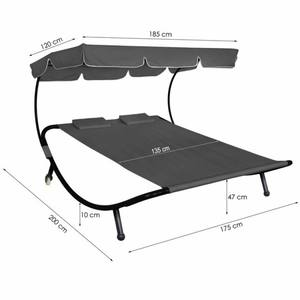 Chaise longue double pliante pour jardin, pelouse, <span class=keywords><strong>plage</strong></span>, piscine, avec auvent et roues - Product Image 5