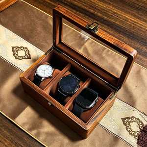 Wood <b>Watch</b> Storage Box Rectangle Dustproof Solid Black Walnut Wood Home Portable <b>Watch</b> <b>Case</b> With Glass Lid 302X220X100 - Product Image 3