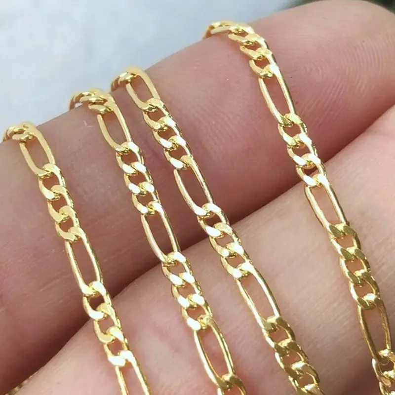 Cadena Figaro para fabricación de collares y joyas, oro de 14K brillante de 2,4 Mm 3 + 1