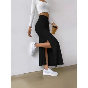 <span class=keywords><strong>Jupe</strong></span> <span class=keywords><strong>midi</strong></span> décontractée en maille fendue coupe ajustée pour femme, style européen et américain, collection automne/<span class=keywords><strong>hiver</strong></span>, en stock, ODM OEM - Product Image 3
