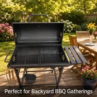 Barbecue portable en acier au charbon de bois, robuste, avec roues et tables latérales, multifonctionnel pour une utilisation en extérieur