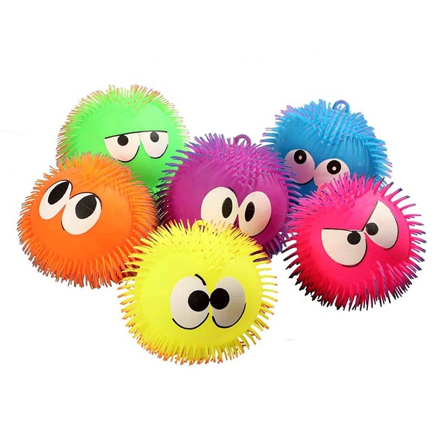 EPT 11 Inch Lighting Fur Eyes Puffer Sensory Balls Koosh Squish Stress Fidget Squeeze Games Therapy Toys for Kids