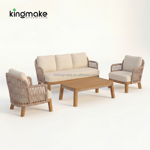 Ensemble <span class=keywords><strong>de</strong></span> <span class=keywords><strong>salon</strong></span> <span class=keywords><strong>de</strong></span> <span class=keywords><strong>jardin</strong></span> moderne en rotin tressé avec table basse en teck, 4 pièces, résistant à l'eau, pour l'extérieur - Product Image 6