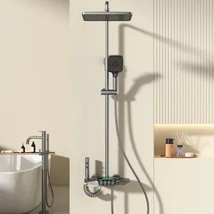ホット販売高級真鍮滝シャワー雨シャワーシステム雨バスルームデジタルディスプレイサーモスタットレインシャワー