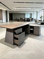 Bureau de direction moderne en forme de L, bureau de patron de luxe avec armoire latérale, table d'ordinateur pour bureau à domicile