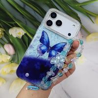 Étui de téléphone portable antichoc TPU+PC style Ins avec chaîne pour 11/12/13/14/15/16/17 Pro Max pour Samsung S23U/S24U/S25U/S26U