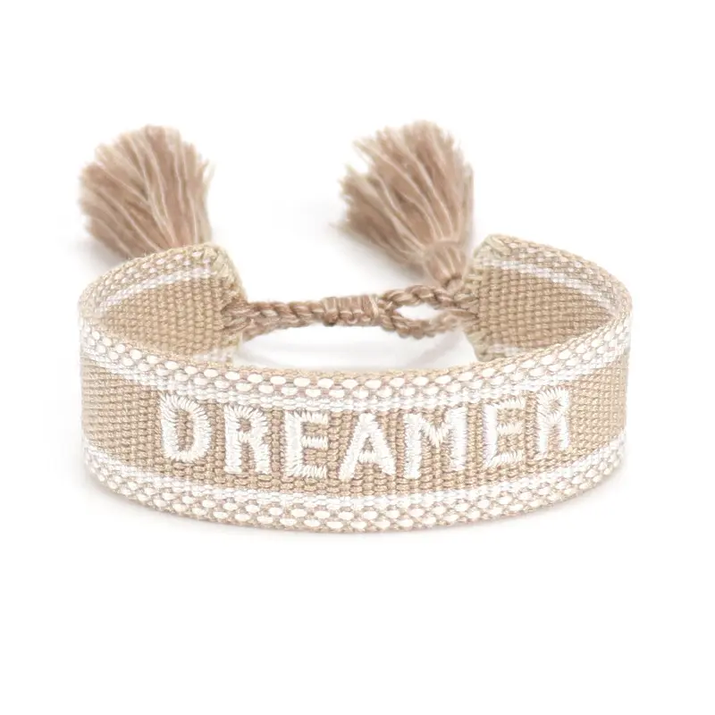 Letter Embroidery Braided Bracelet Hand-woven Tassel Creative Metal Buckle Women Jewelry