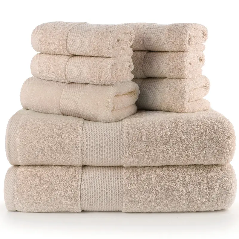 Ensemble de serviettes de bain de qualité supérieure 8 pièces 2 bains 2 essuie-mains 100% coton gris Ensembles de serviettes de bain de luxe personnalisés pour hôtels