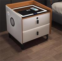 Mesita de noche de madera con carga inteligente inalámbrica moderna con luces LED para dormitorio y sala de estar, muebles de almacenamiento para comedor