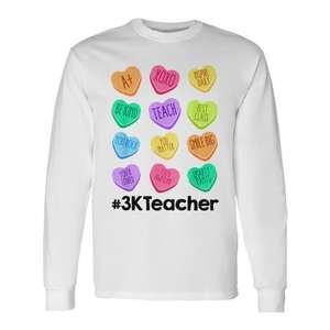 Camiseta de manga larga con corazones de San Valentín para profesores, ropa escolar, 3K Teacher - Product Image 1