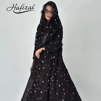 Abaya noire de luxe Hafizah avec broderie florale rose délicate, Kaftan de Dubaï, robe longue élégante et modeste pour femmes musulmanes, Kimono ouvert