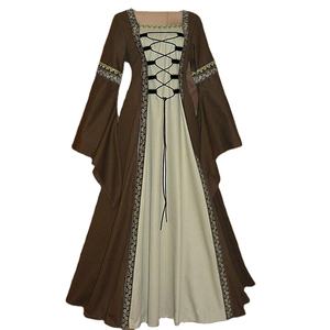 Robe longue de style gothique rétro médiéval, robe de cour, col carré, manches évasées, style européen et américain - Product Image 1