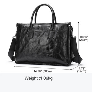 Sac de voyage noir pour <span class=keywords><strong>avocat</strong></span>, sac fourre-tout en cuir, sac à bandoulière pour ordinateur portable 14 pouces, sacoche d'affaires en cuir pour homme - Product Image 2