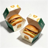 Boîtes en papier jetables pour hamburgers, frites, ailes de poulet frites, emballages pour en-cas à emporter, conteneurs pour la restauration rapide, boîte à hamburger rose à emporter