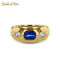 Bague en argent 925 avec saphir et moissanite de laboratoire, motif multi-pierres tendance, production sur mesure en gros pour hommes