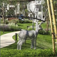 Statue de cerf en fibre de verre, ornement moderne abstrait, art populaire personnalisé, sculpture animale artisanale en argent pour l'extérieur
