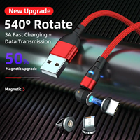 Câble USB magnétique 3A à rotation de 540 degrés 3 en 1 câble Micro Usb de type C charge rapide accessoires de téléphone portable câble de données magnétique