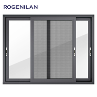 Fenêtres coulissantes isolées à double vitrage avec cadre en aluminium à 2 rails, série ROGENILAN 100, grille intégrée aux designs de fenêtres
