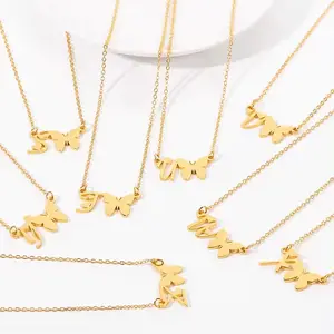 New Butterfly Alphabet Shaped Pendant Necklaces For Women Stainless Steel Necklace Clavicle Chain 18k Gold Choker Necklace
