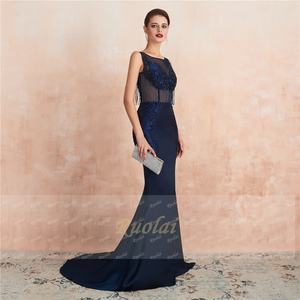 Ruolai ASA24357 barato Sexy azul marino con lentejuelas 3D flores borla rebordear transparente <span class=keywords><strong>fiesta</strong></span> Formal vestido <span class=keywords><strong>de</strong></span> noche <span class=keywords><strong>Vestidos</strong></span> largos - Product Image 2