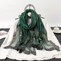 Foulard Hijab en laine de soie de mûrier, longue et unie pour femme, broderie florale, châle en laine de soie, vente en gros