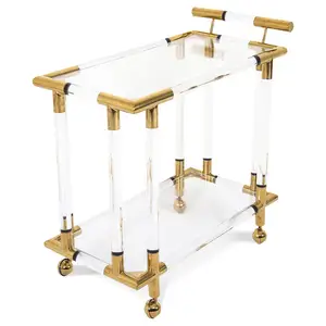 Z Shape Transparent Acrylic Serving Trolley With 2 Layers Acrylic Bar Cart Plastic Trolley Cart