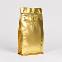Sacs d'emballage de café de luxe dorés avec valve et fermeture éclair, pochettes refermables personnalisées en aluminium imprimé pour grains torréfiés, sacs de café à huit soudures latérales