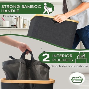 Hot-selling Japanese-style <b>foldable</b> bamboo fabric laundry <b>basket</b> with lid, large size. - Product Image 3