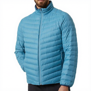 Blouson matelassé bleu clair pour homme, col montant, coupe-vent, fermeture éclair, rembourrage en polyester, coupe classique, pour l'automne - Product Image 4