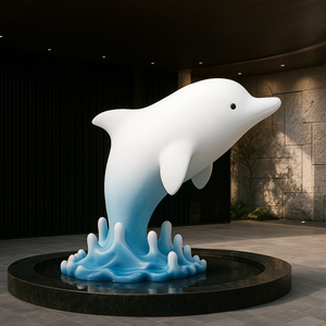Jingyue tùy chỉnh sợi thủy tinh sơn trắng cá heo xanh điêu khắc sóng trang trí sang trọng sân vườn bên hồ bơi sảnh khách sạn cao cấp - Product Image 3