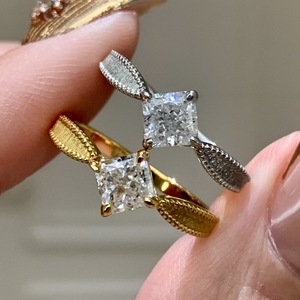 Bague en argent pur S925, diamant carré brossé, style rétro, exquis, niche, luxe léger, pierre taillée - Product Image 3