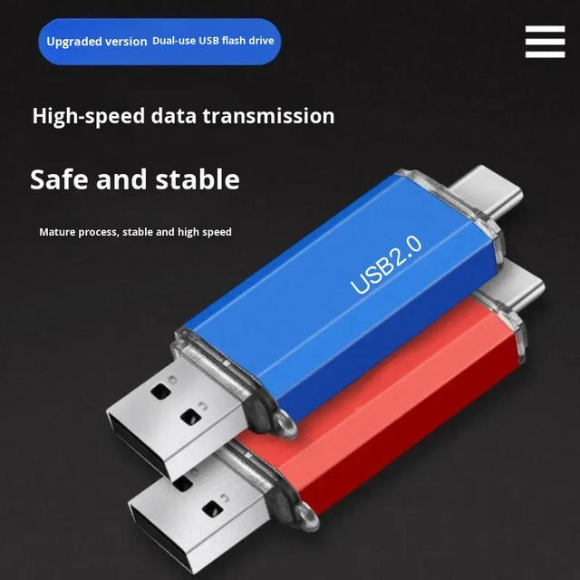 New Flash Drive Typ-c Mobile Phone Computer Dual-headed Metal USB Drive 4GB 8GB 16GB 32GB 64GB 128GB 2-in-1 OTG USB Flash Drive