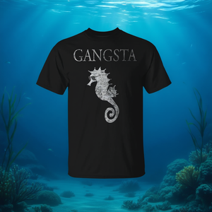 T-shirt Gangsta Seahorse Nera per Adulti Unisex, Abbigliamento Promozionale - Product Image 3
