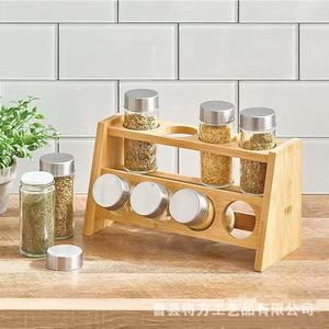 Estante de especias de bambú de doble capa con tapas metálicas herméticas, organizador de almacenamiento de cocina para especias y condimentos - Product Image 1