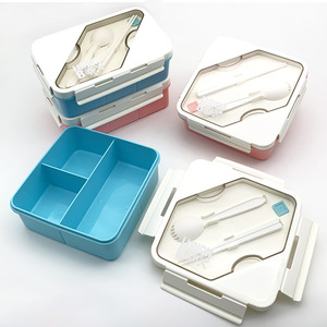 Square <b>Plastic</b> <b>Lunch</b> <b>Box</b> With Compartments Airtight Portable For Students Office Workers - Product Image 1