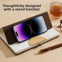 Ensemble de papeterie écologique en bois de déchets de thé : Carnet avec support de téléphone, stylo en paille de blé, gourde – Coffret cadeau d'affaires durable