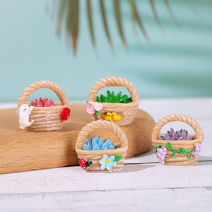 Miniature Resin <b>Flower</b> <b>Basket</b> Ornaments <b>For</b> Desktop Micro Landscape Decorations With Artificial Plants And Figurines - Product Image 1