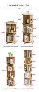 Modern 360 Rotating <b>Solid</b> <b>Wood</b> Bookshelf with 5 Tiers, Space Saving Circular <b>Bookcase</b> for Small Apartment, Minimalist Furniture - Product Image 4
