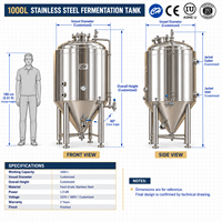 Cuve de Fermentation de Bière en Acier Inoxydable avec Fond Conique, Manomètre, Tube de Niveau et Système de Raccordement Sanitaire