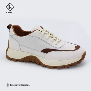 LANCI Baskets en cuir véritable pour hommes, chaussures de marche sportives antidérapantes, personnalisées en usine