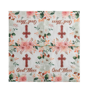 Floral Disposable Napkins With Cross Design For Party 330mm 20 Sheets Per Pack - Product Image 4