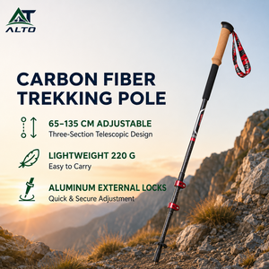 Bastones de Senderismo Telescópicos de Fibra de Carbono Alpine de 3 Secciones con Puntas de Acero de Tungsteno de Carbono, Longitud de 135 cm - Product Image 1