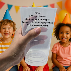 ถ้วย LED กระพริบ700มล. แก้วปาร์ตี้ใสพร้อมฝาหลอดยืดหยุ่นและท็อปเปอร์ตัวการ์ตูนสำหรับเด็กกิจกรรมโลโก้ - Product Image 1